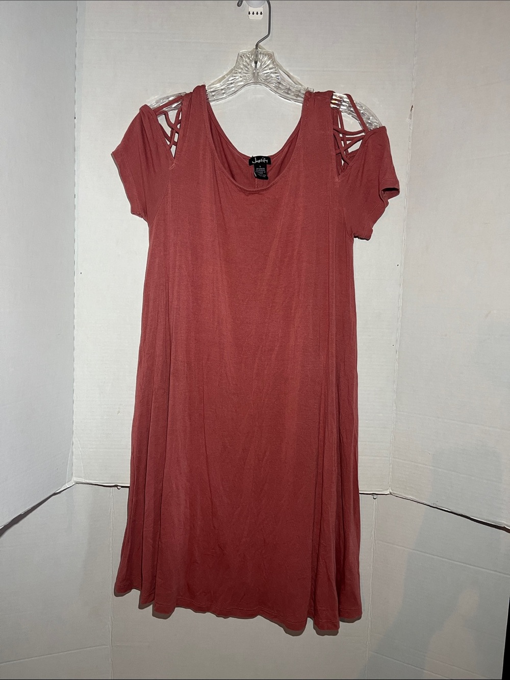 Justify Rust Cold-Shoulder Mini Dress with Lattice Straps